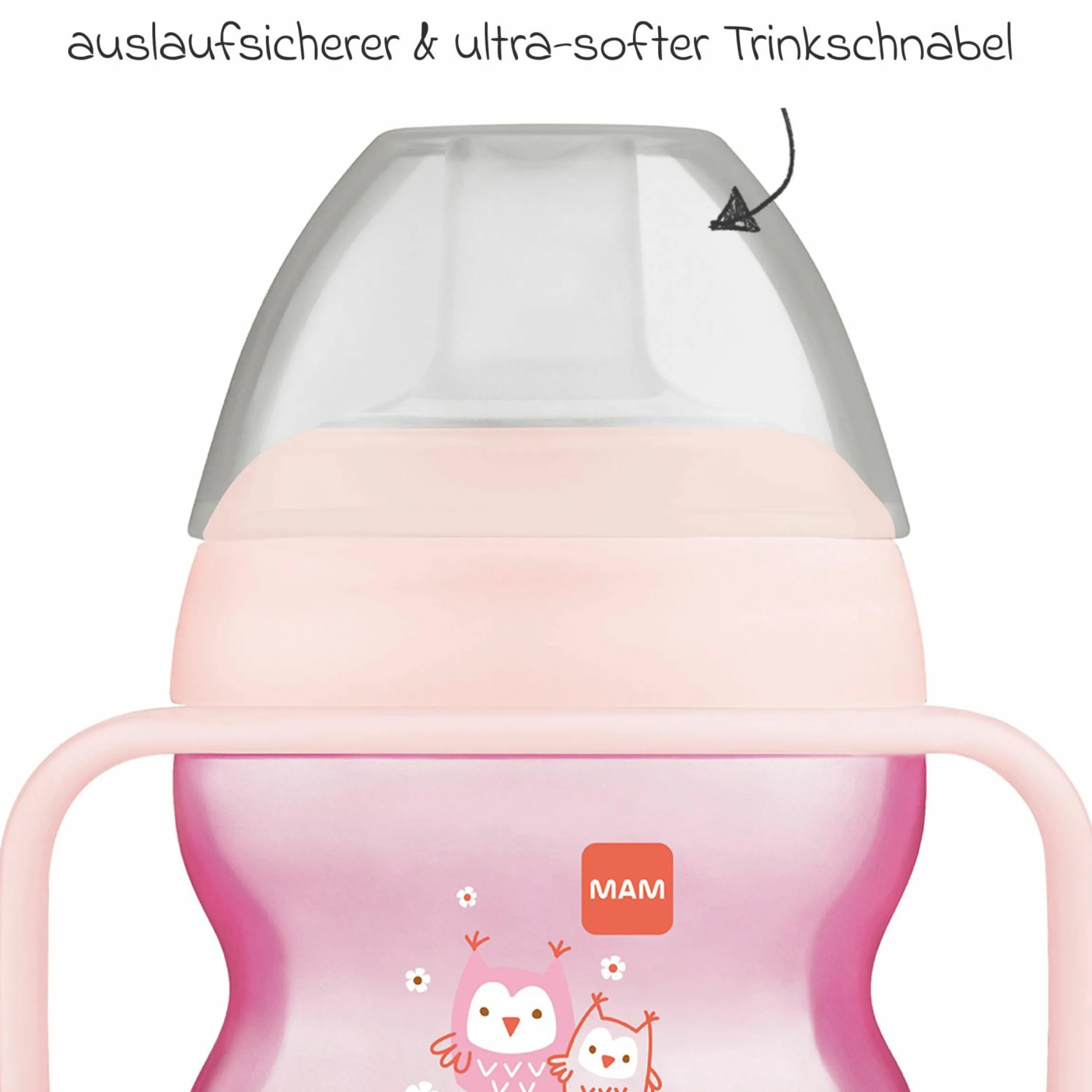 Trinklernbecher Starter Cup 150 ml + Silikon-Schnabel - Eule - Rosa
