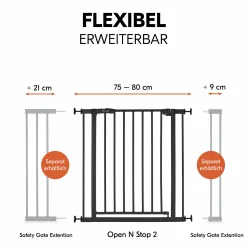 Türschutzgitter / Treppenschutzgitter Open N Stop 2 (75-80 cm) - Black