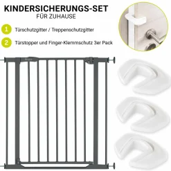Türschutzgitter / Treppenschutzgitter Clear Step 2 + Türstopper 3er Pack - Dark Grey
