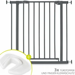 Türschutzgitter / Treppenschutzgitter Open N Stop 2 + Türstopper 3er Pack - Dark Grey