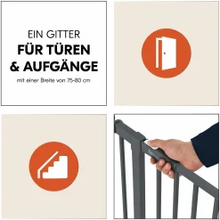 Türschutzgitter / Treppenschutzgitter Open N Stop 2 + Türstopper 3er Pack - Dark Grey