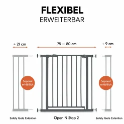 Türschutzgitter / Treppenschutzgitter Open N Stop 2 + Türstopper 3er Pack - Dark Grey