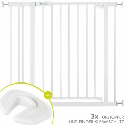 Türschutzgitter / Treppenschutzgitter Open N Stop 2 inkl. 9 cm Verlängerung + Türstopper 3er Pack - White