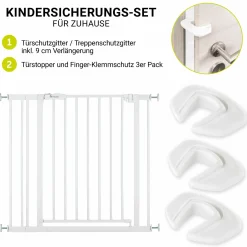 Türschutzgitter / Treppenschutzgitter Open N Stop 2 inkl. 9 cm Verlängerung + Türstopper 3er Pack - White
