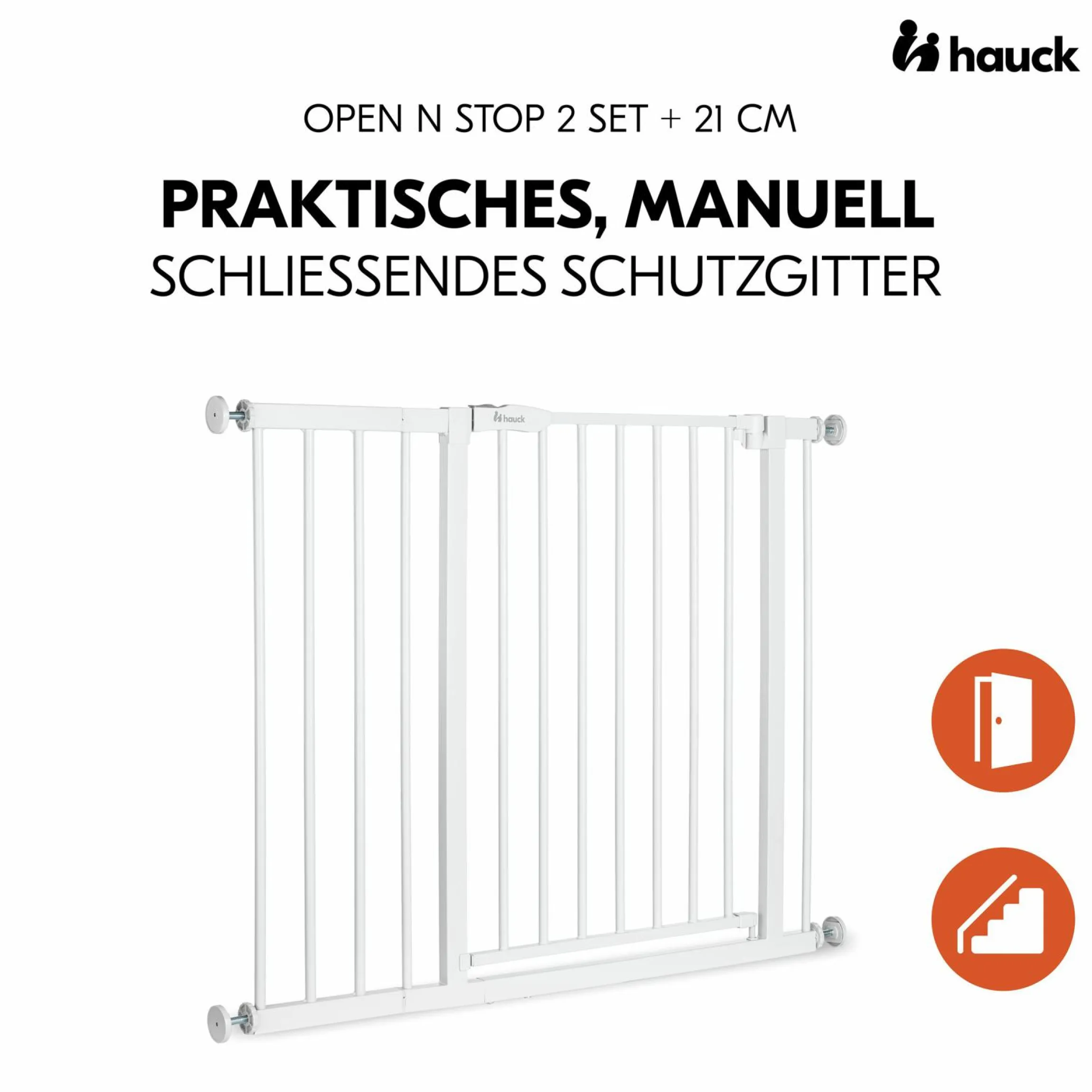Türschutzgitter / Treppenschutzgitter Open N Stop 2 (75-80 cm) inkl. 21 cm Verlängerung - White