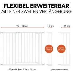 Türschutzgitter / Treppenschutzgitter Open N Stop 2 (75-80 cm) inkl. 21 cm Verlängerung - White