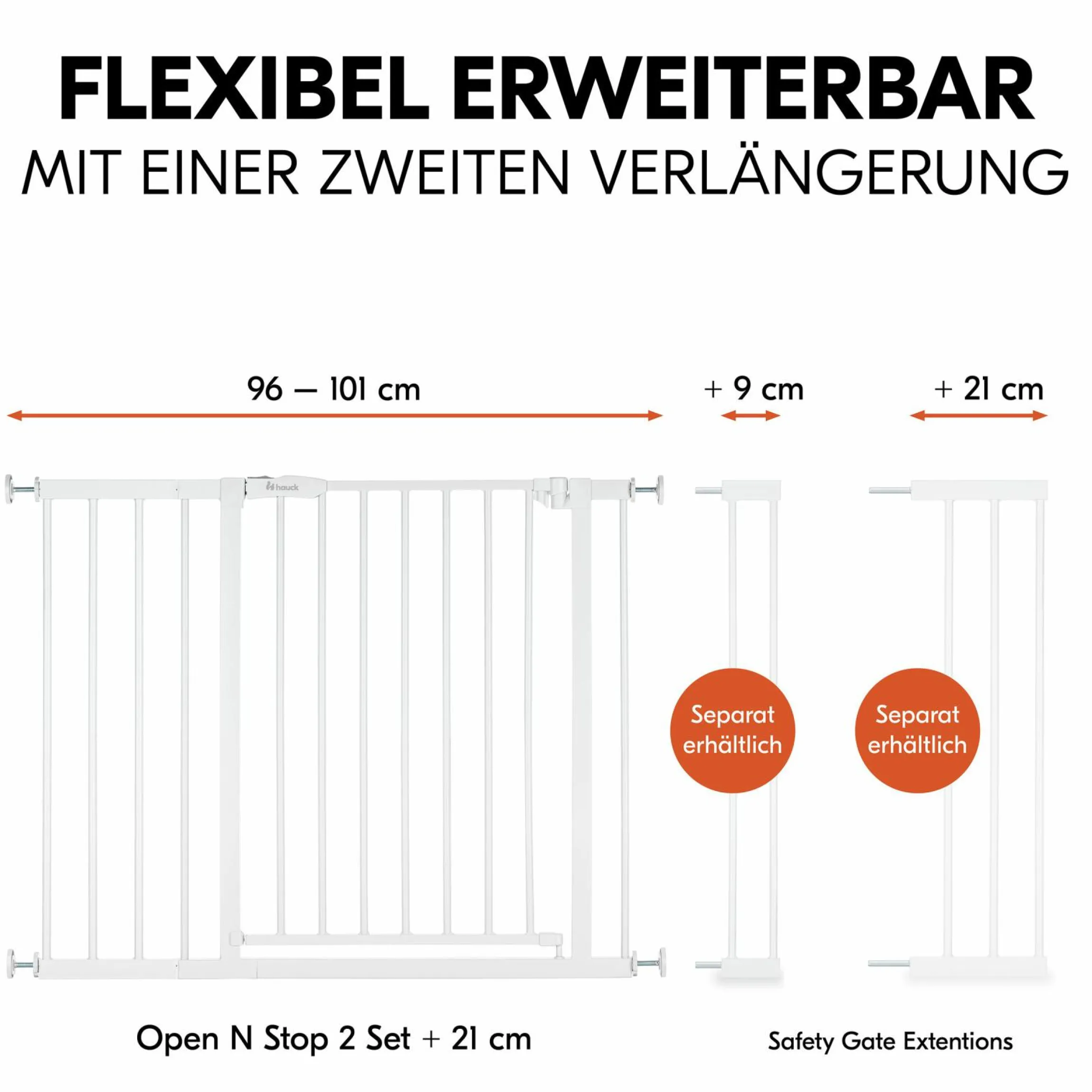 Türschutzgitter / Treppenschutzgitter Open N Stop 2 (75-80 cm) inkl. 21 cm Verlängerung - White