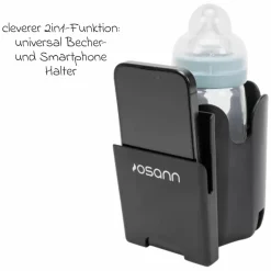 Universal Becher- und Smartphone-Halter für Kinderwagen und Buggys - Schwarz - Kollektion 2025