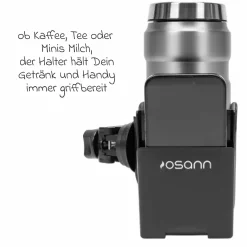 Universal Becher- und Smartphone-Halter für Kinderwagen und Buggys - Schwarz - Kollektion 2025