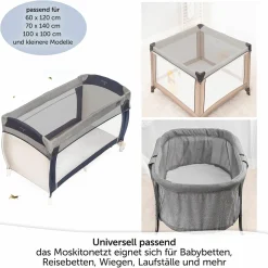 Universal Insektenschutz / Mückennetz für Baby-Reisebetten - Grau