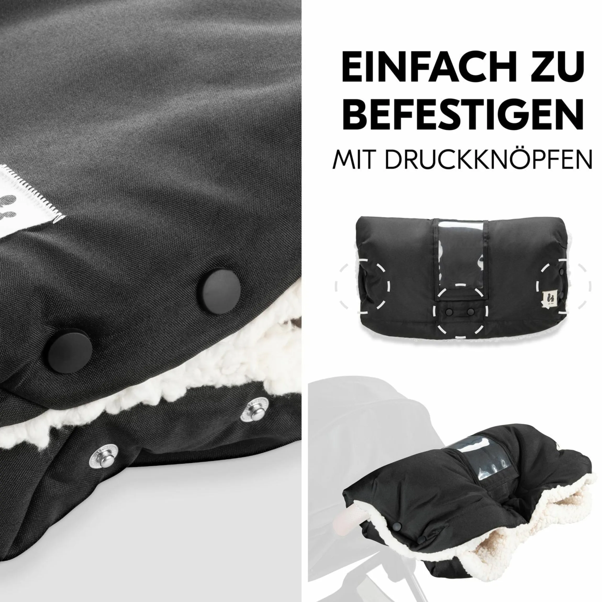 Universal Kinderwagen Handmuff / Handwärmer mit Handytasche - Black