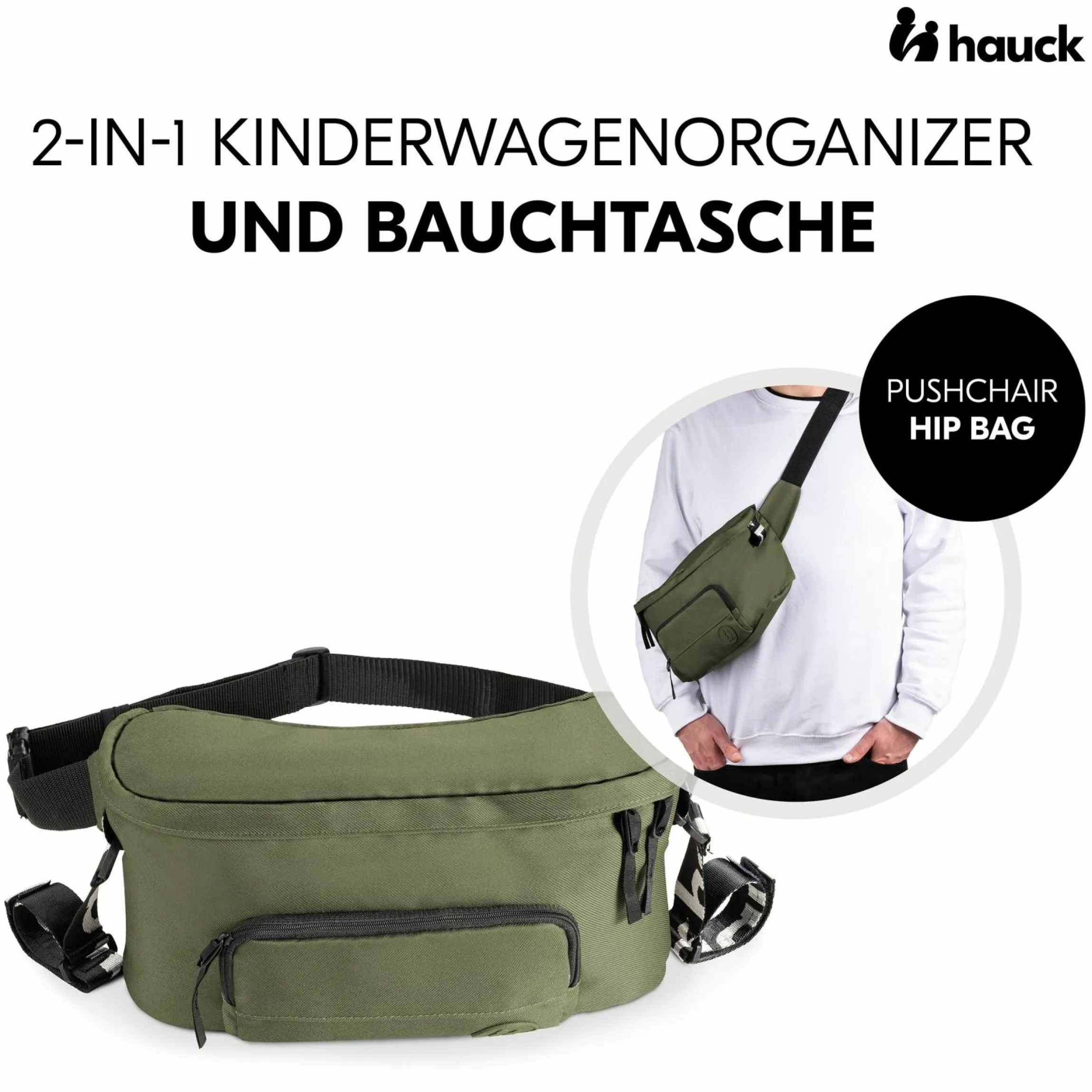 Universal Kinderwagen Organizer und Bauchtasche - Pushchair Hip Bag - Olive