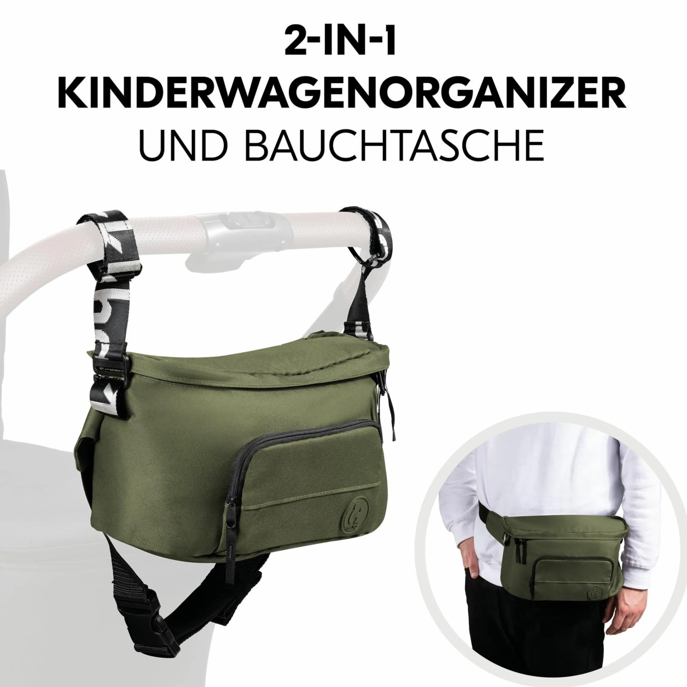 Universal Kinderwagen Organizer und Bauchtasche - Pushchair Hip Bag - Olive