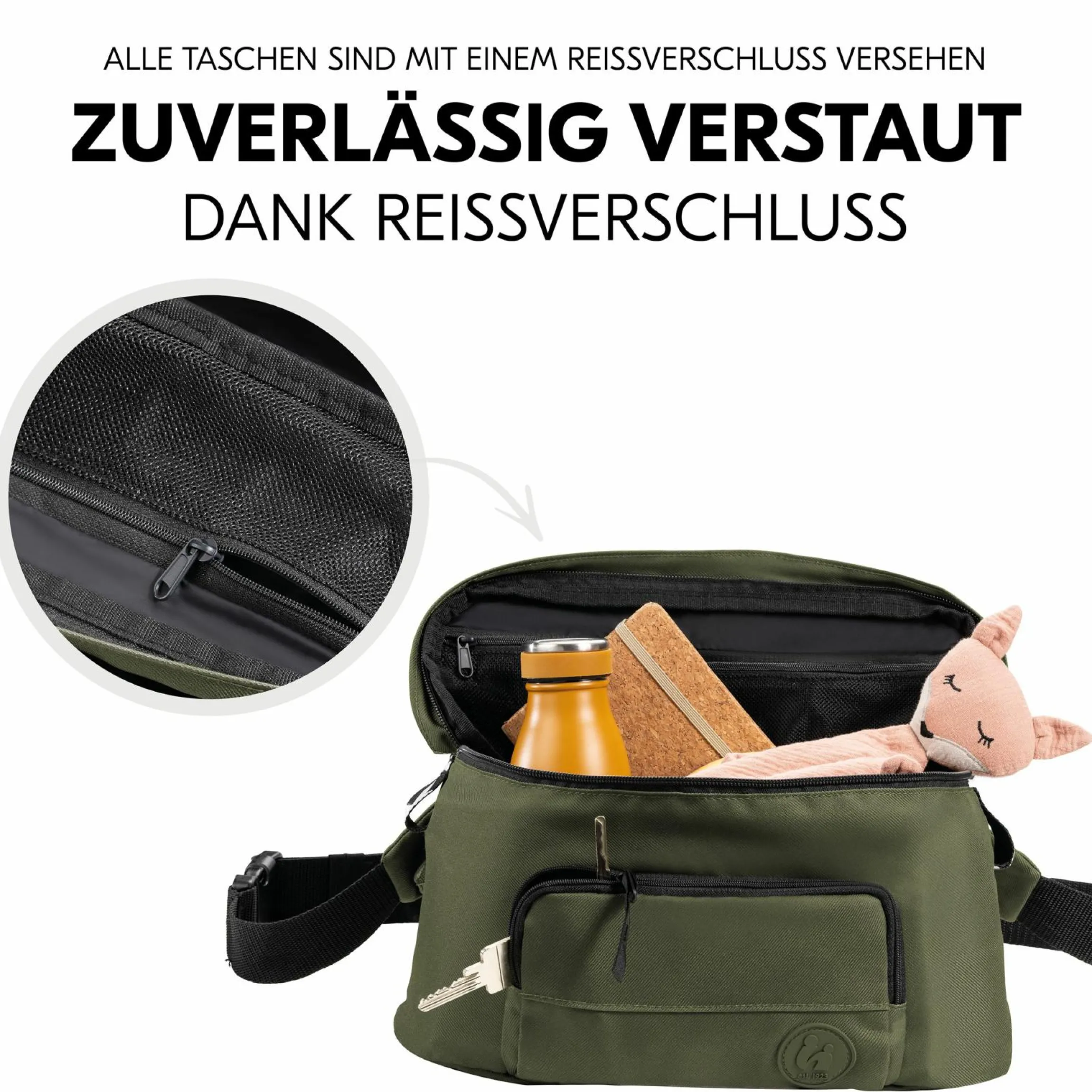 Universal Kinderwagen Organizer und Bauchtasche - Pushchair Hip Bag - Olive