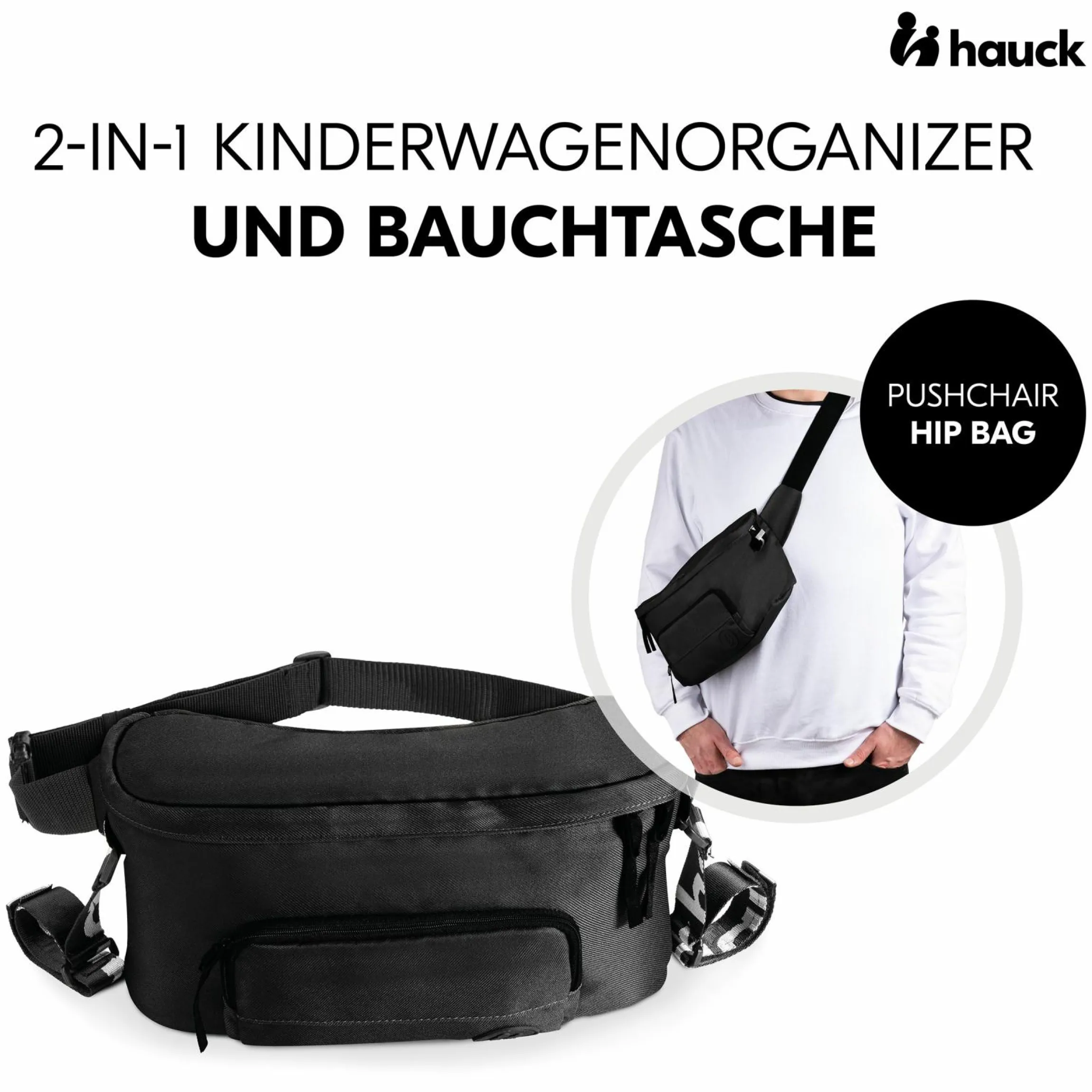 Universal Kinderwagen Organizer und Bauchtasche - Pushchair Hip Bag - Black
