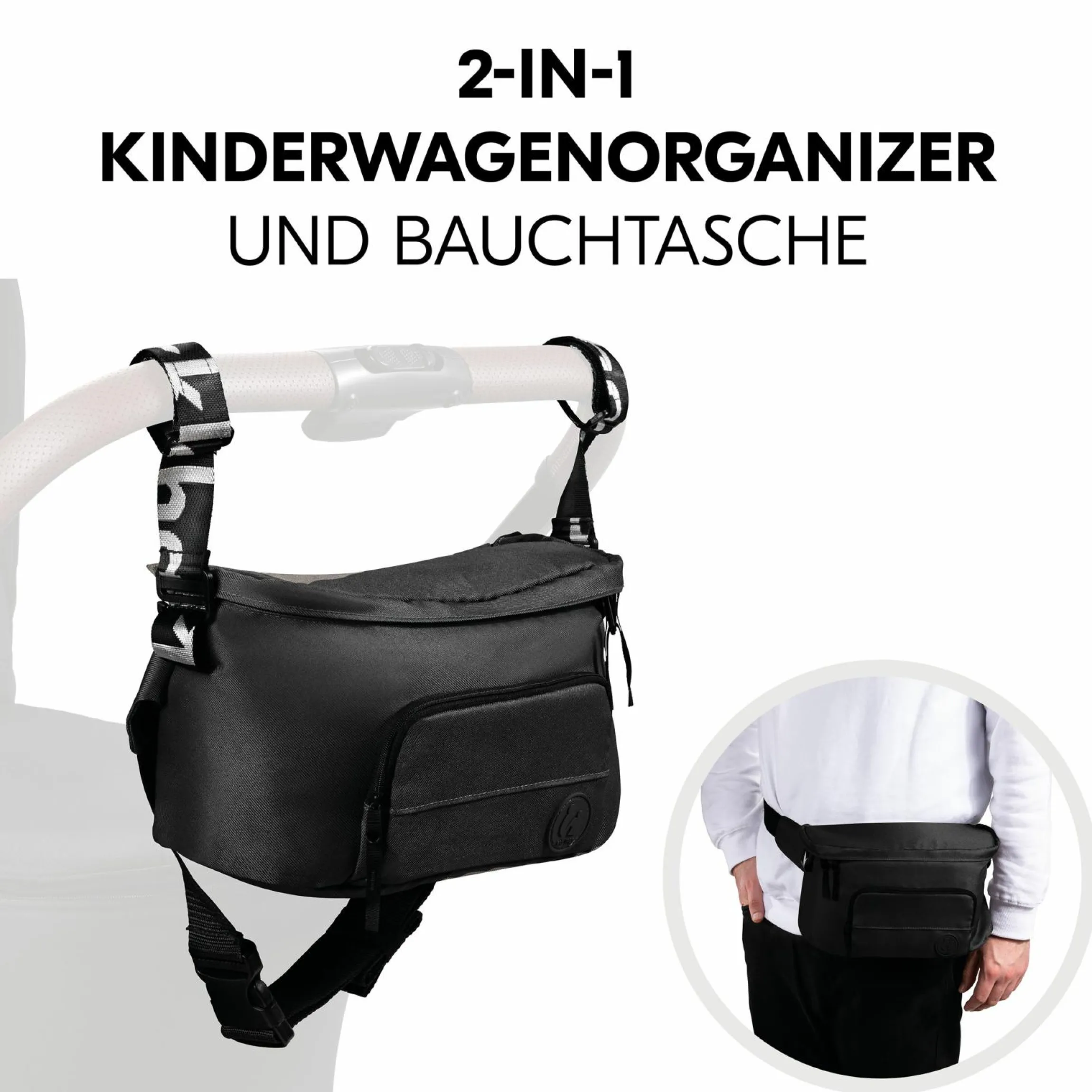 Universal Kinderwagen Organizer und Bauchtasche - Pushchair Hip Bag - Black