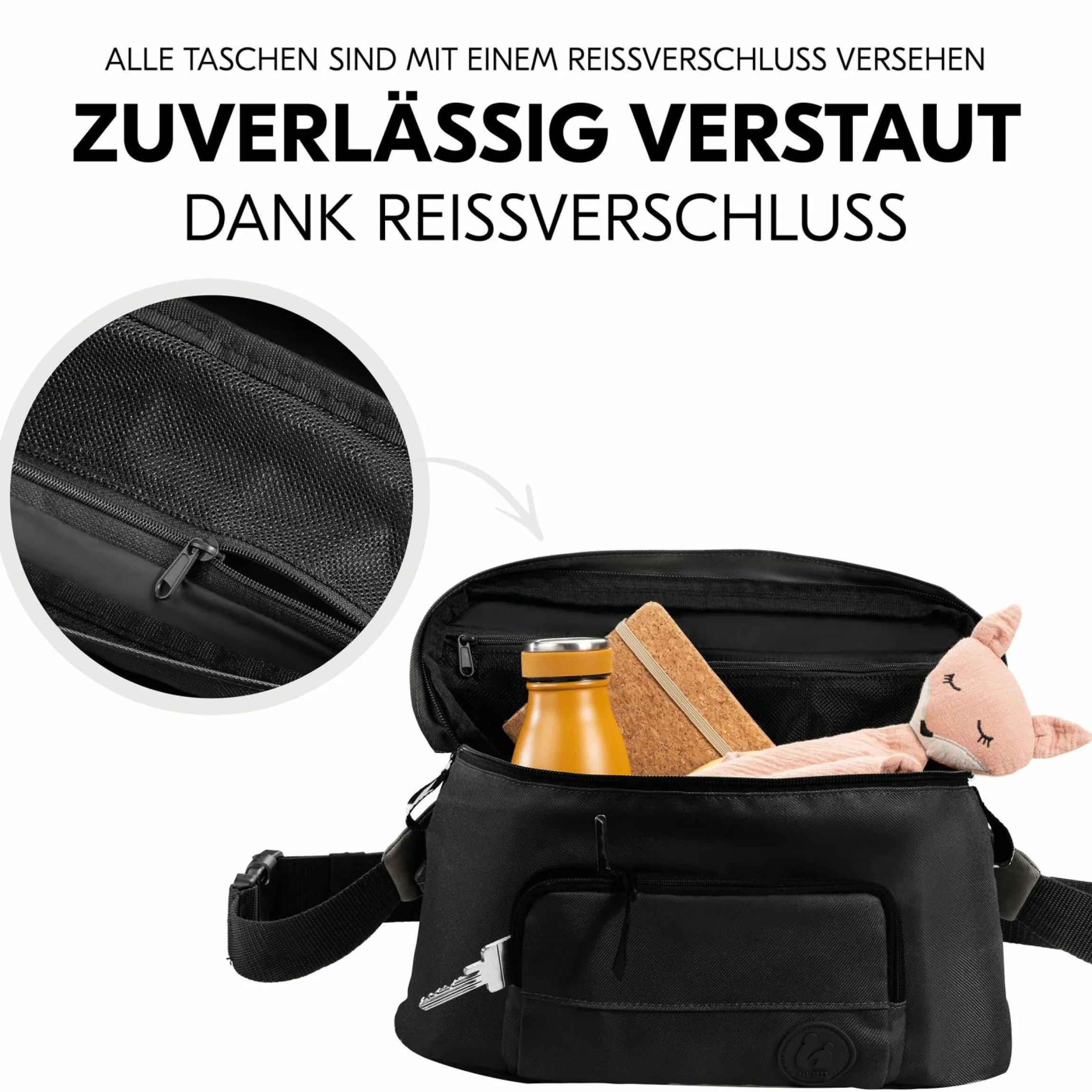 Universal Kinderwagen Organizer und Bauchtasche - Pushchair Hip Bag - Black