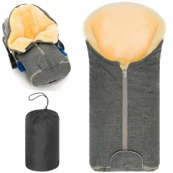 Universal Lammfell-Fußsack für Babyschale & Babywanne - Melange Hellgrau