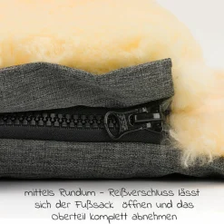 Universal Lammfell-Fußsack für Kinderwagen & Buggy - Melange Hellgrau