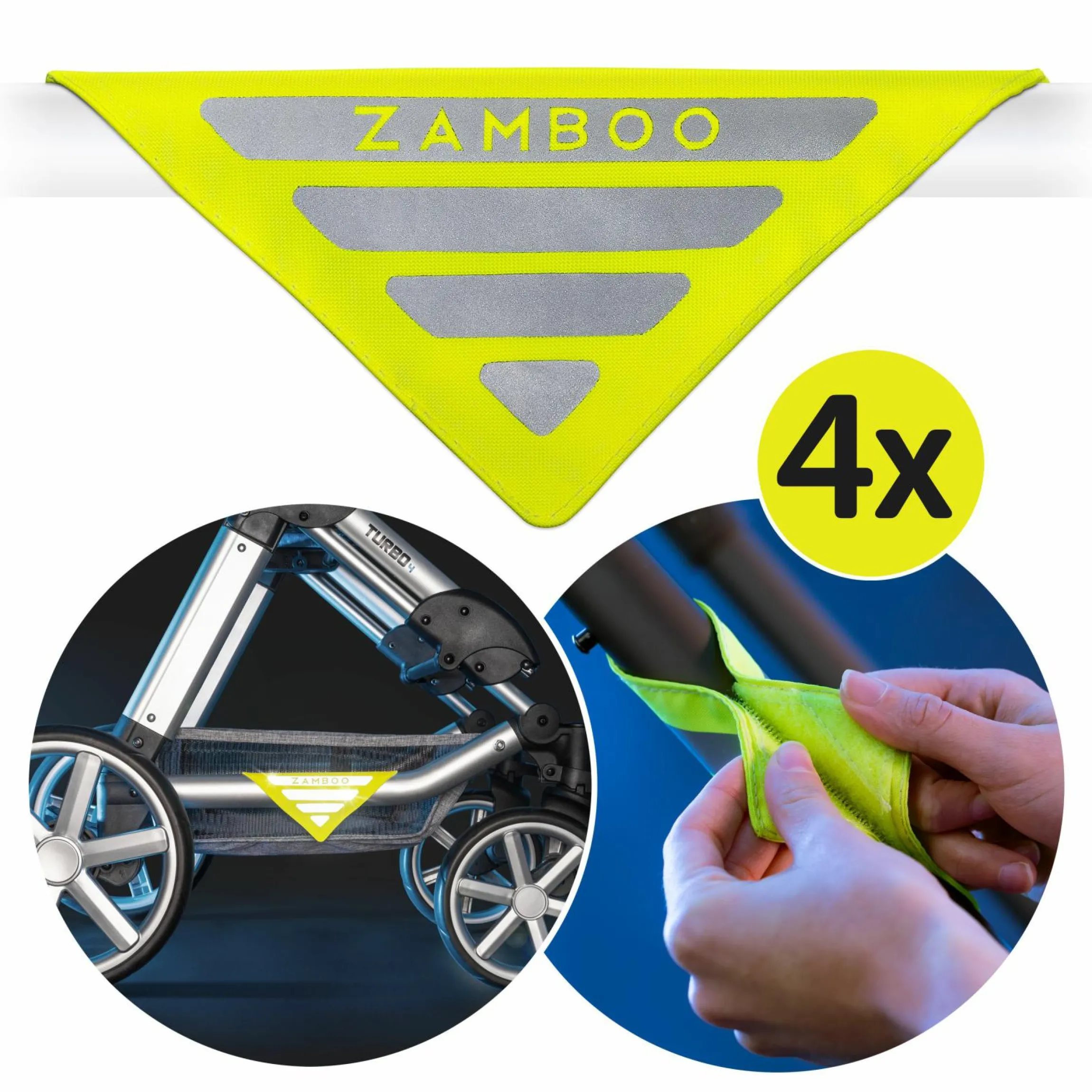 Universal Reflektoren für Kinderwagen und Buggys 4er Pack - Gelb