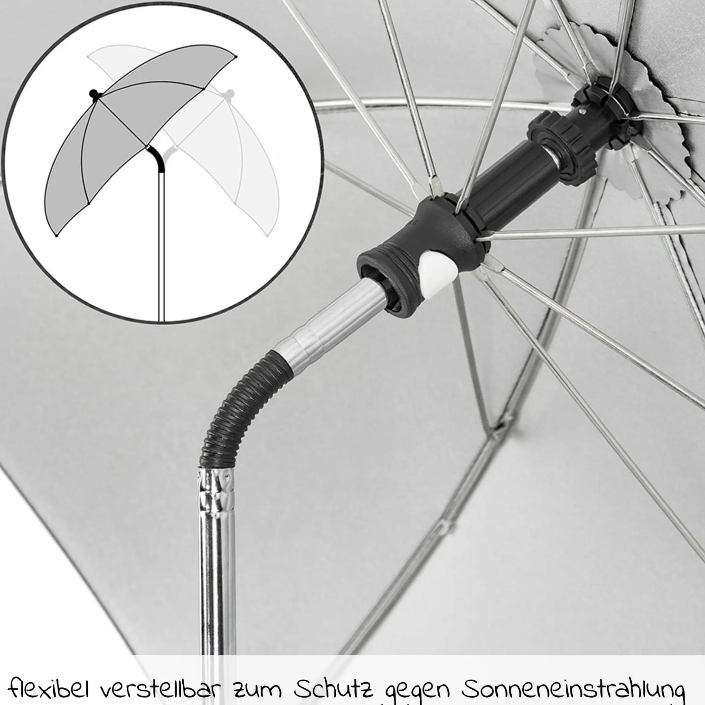 Universal Sonnenschirm für Kinderwagen und Buggy - Schwarz