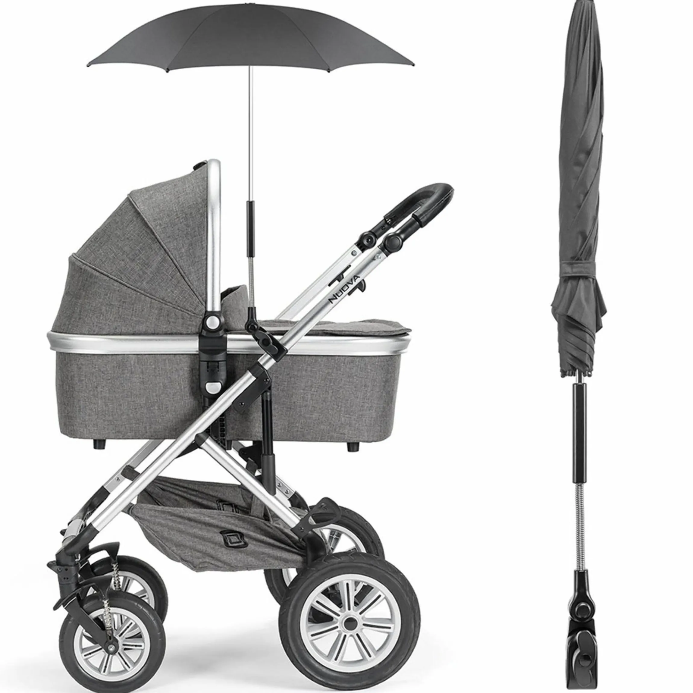 Universal Sonnenschirm für Kinderwagen und Buggy - Schwarz