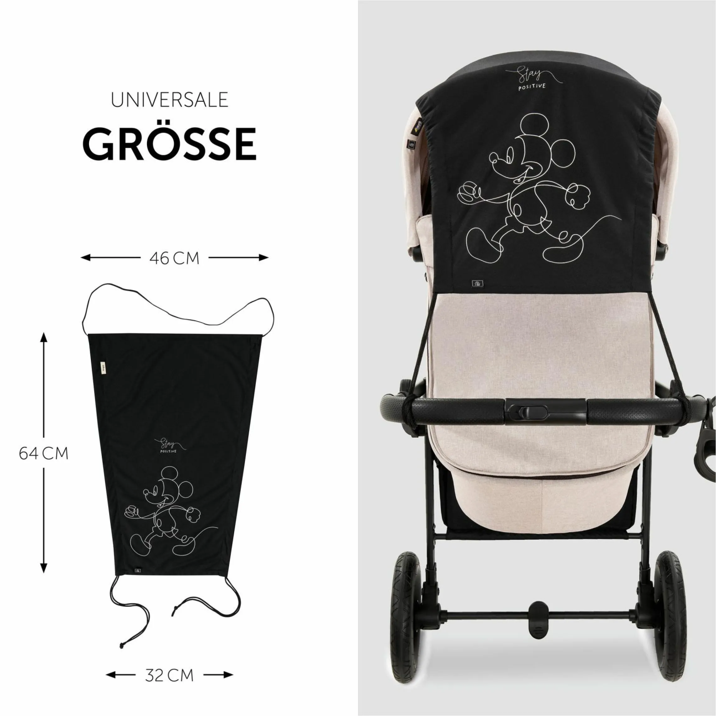 Universal Sonnensegel für Kinderwagen - Disney - Mickey Mouse Black
