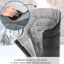 Universal Thermo Fußsack Multifunktion Comfort für Kinderwagen und Buggy - Schwarz Grau