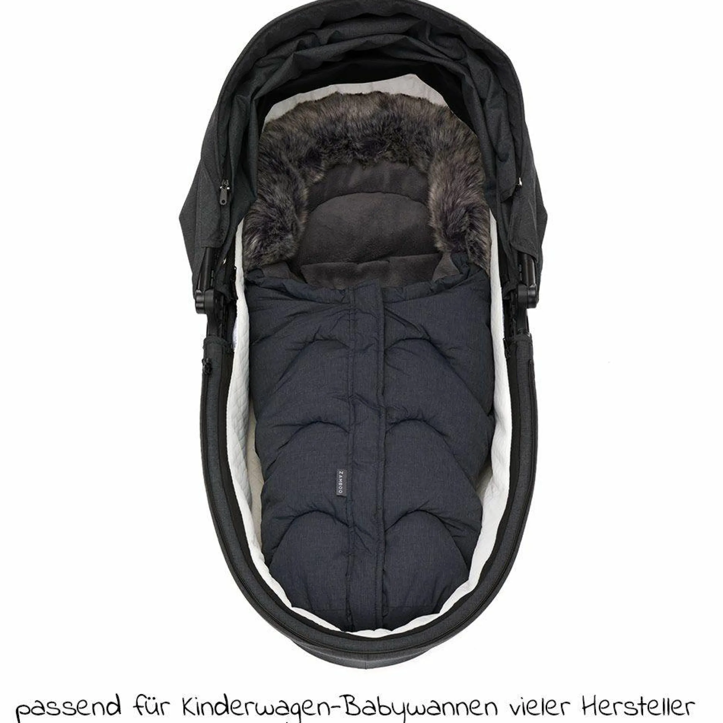 Universal Thermo-Fleece Fußsack mit Fellkragen für Babyschale & Wanne - Melange Dunkelgrau