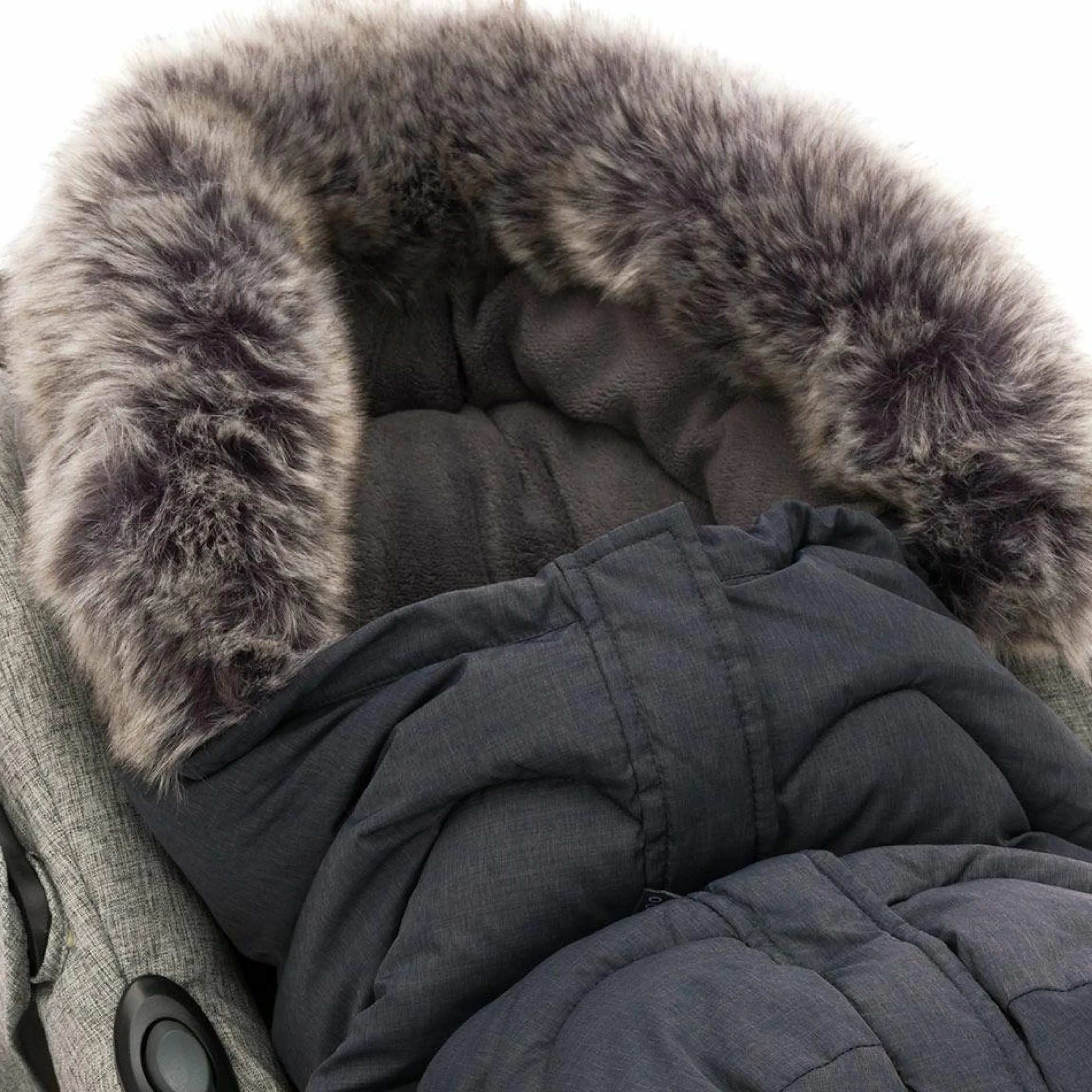 Universal Thermo-Fleece Fußsack mit Fellkragen für Babyschale & Wanne - Melange Dunkelgrau
