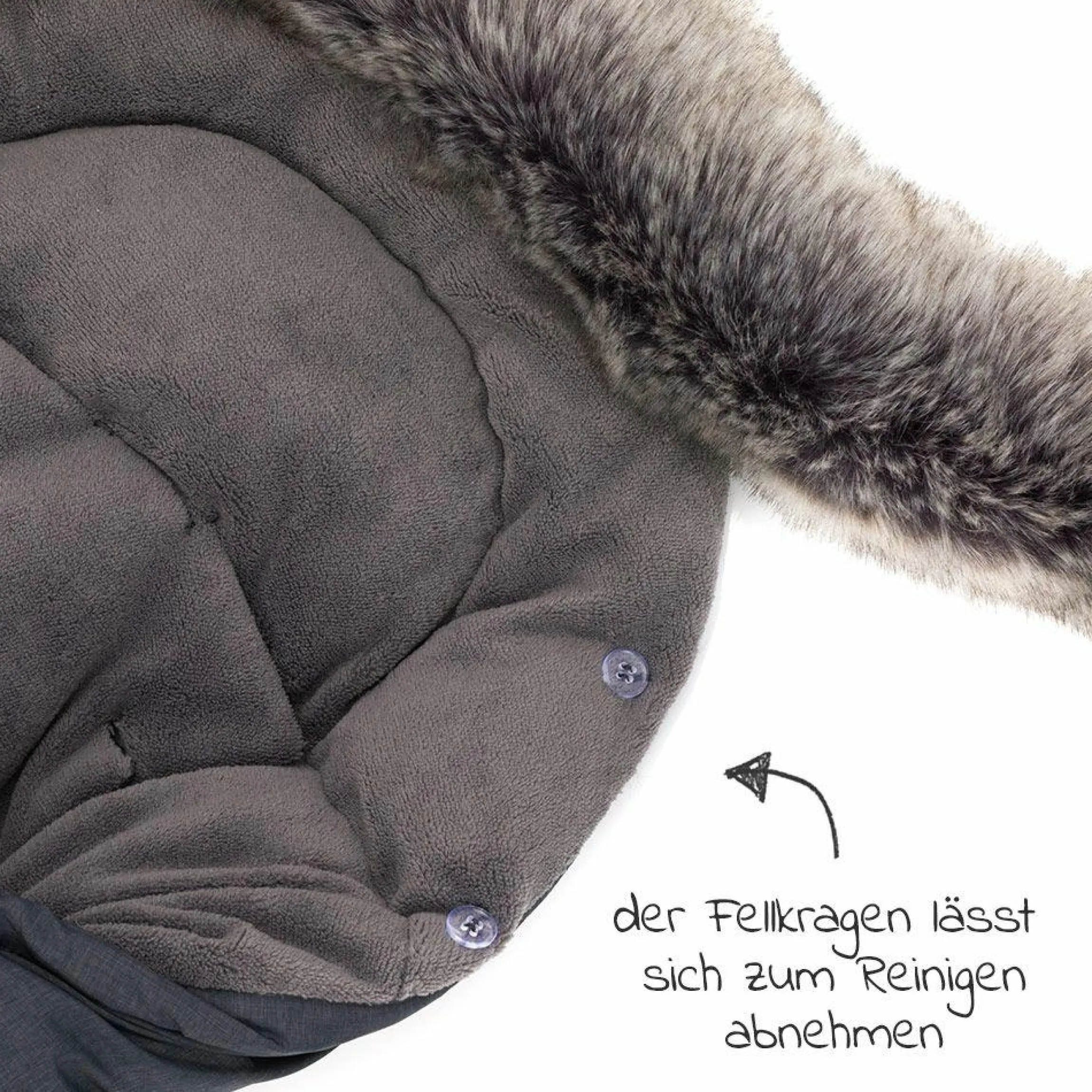 Universal Thermo-Fleece Fußsack mit Fellkragen für Babyschale & Wanne - Melange Dunkelgrau