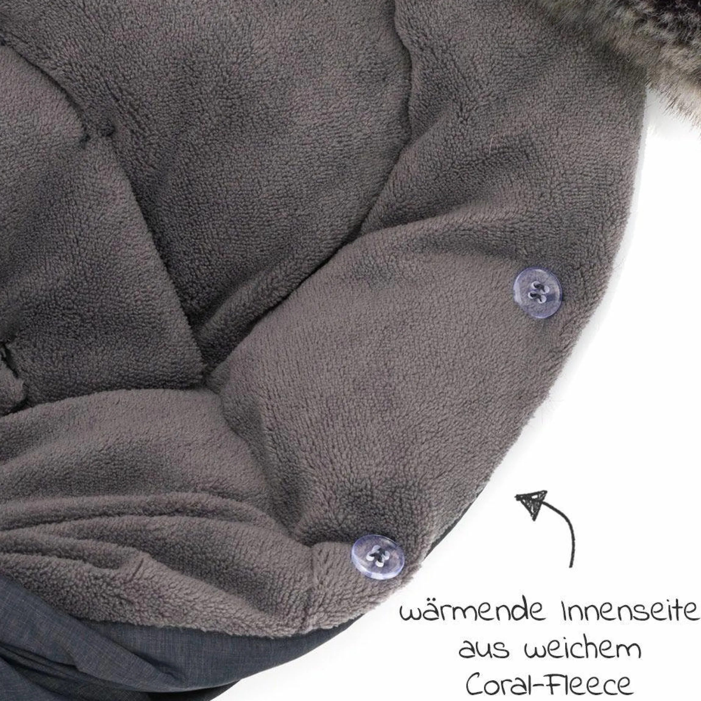 Universal Thermo-Fleece Fußsack mit Fellkragen für Babyschale & Wanne - Melange Dunkelgrau