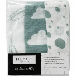 Waschhandschuh - 3er Pack - 20 x 14 cm - Federn Wolken Dots - Grün