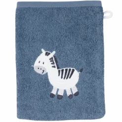 Waschhandschuh - Stickerei Zebra - Dunkelblau
