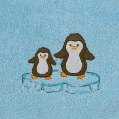 Waschhandschuh - Stickerei Pinguine - Eisblau