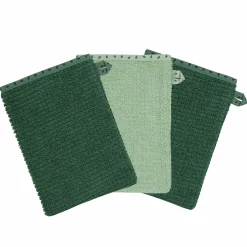 Waschhandschuh 3er Pack Bio-Baumwolle - Uni Piniengrün Hellolivgrün