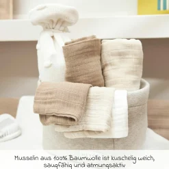 Waschhandschuh 3er Pack Musselin 20 x 17 cm - OffWhite / Soft Sand / Taupe