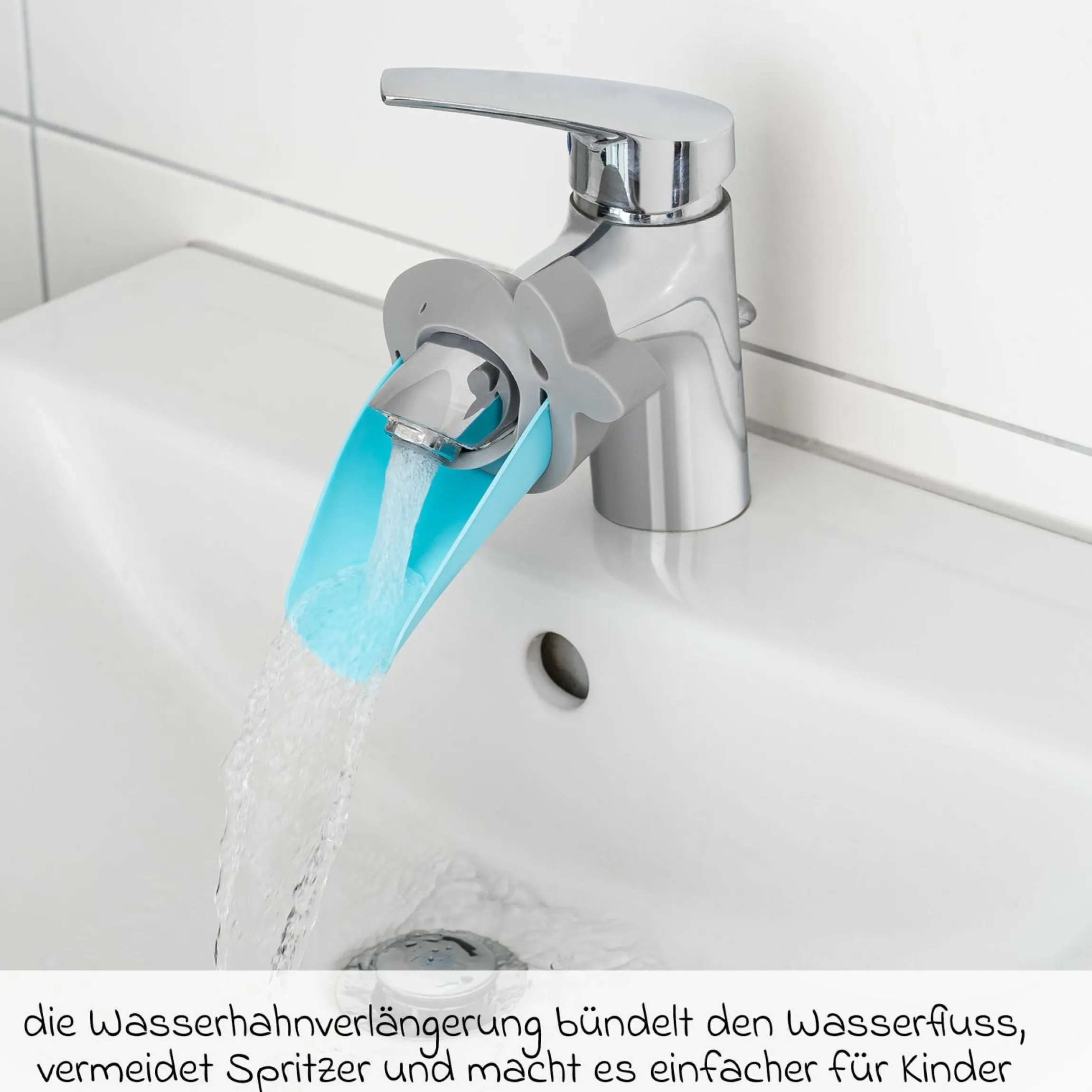 Wasserhahnverlängerung MyHappyBath Extender - Blau Grau