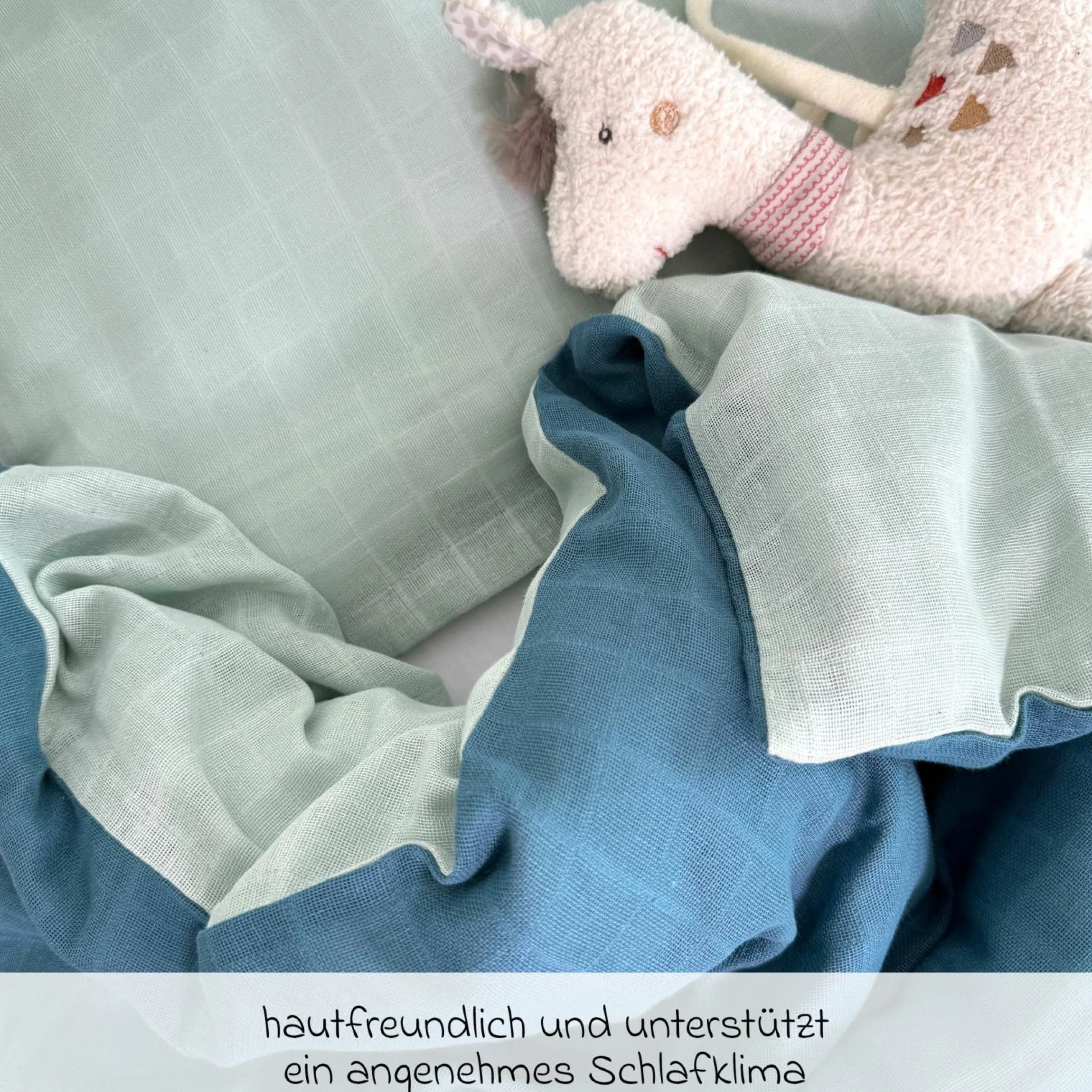 Wende-Bettwäsche Mull 80 x 80 / 35 x 40 cm - Patina / Mint