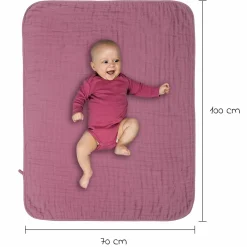 Wende-Kuscheldecke / Babydecke Mull 4-lagig 70 x 100 cm - Orchidee Puder