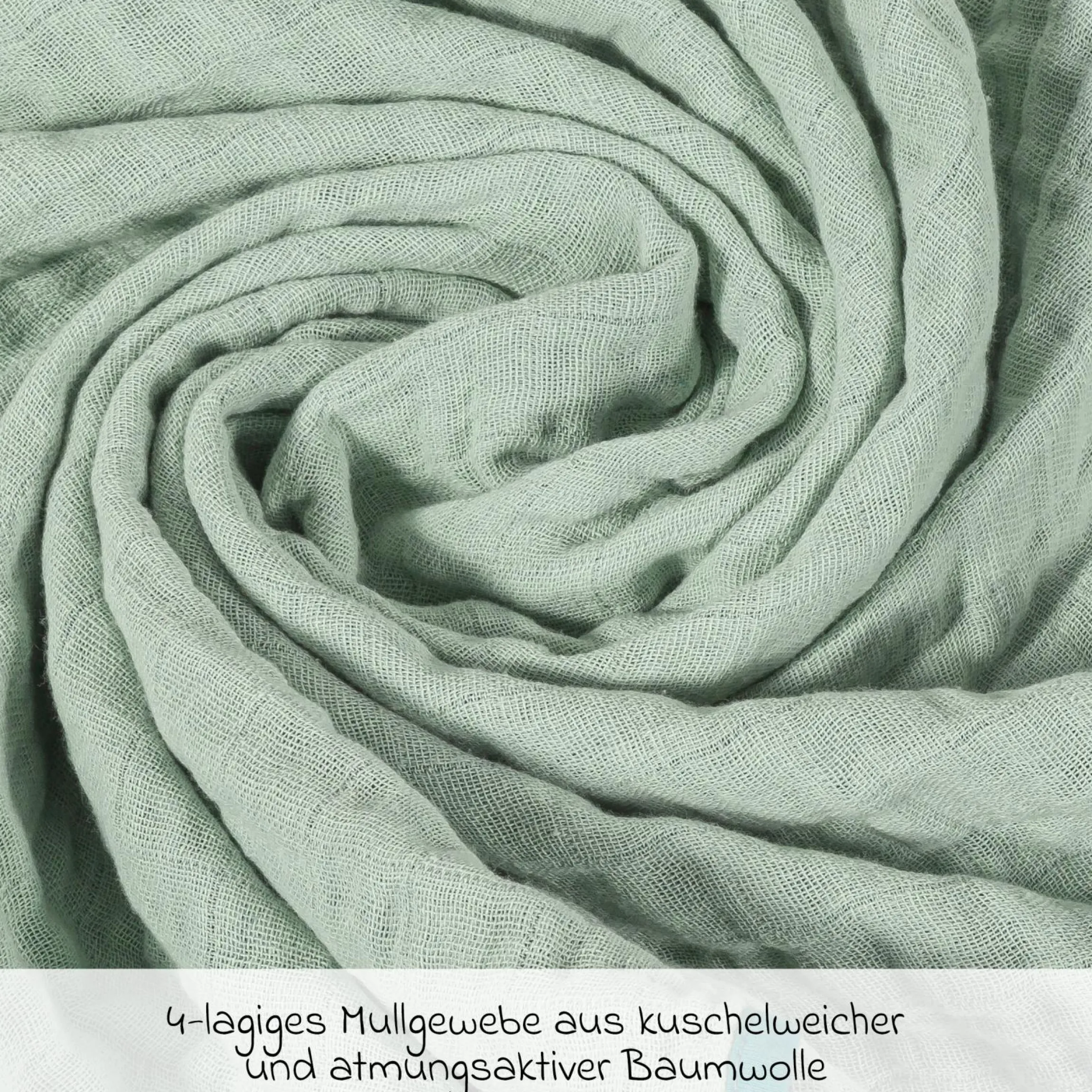 Wende-Kuscheldecke / Babydecke Mull 4-lagig 70 x 100 cm - Patina Mint