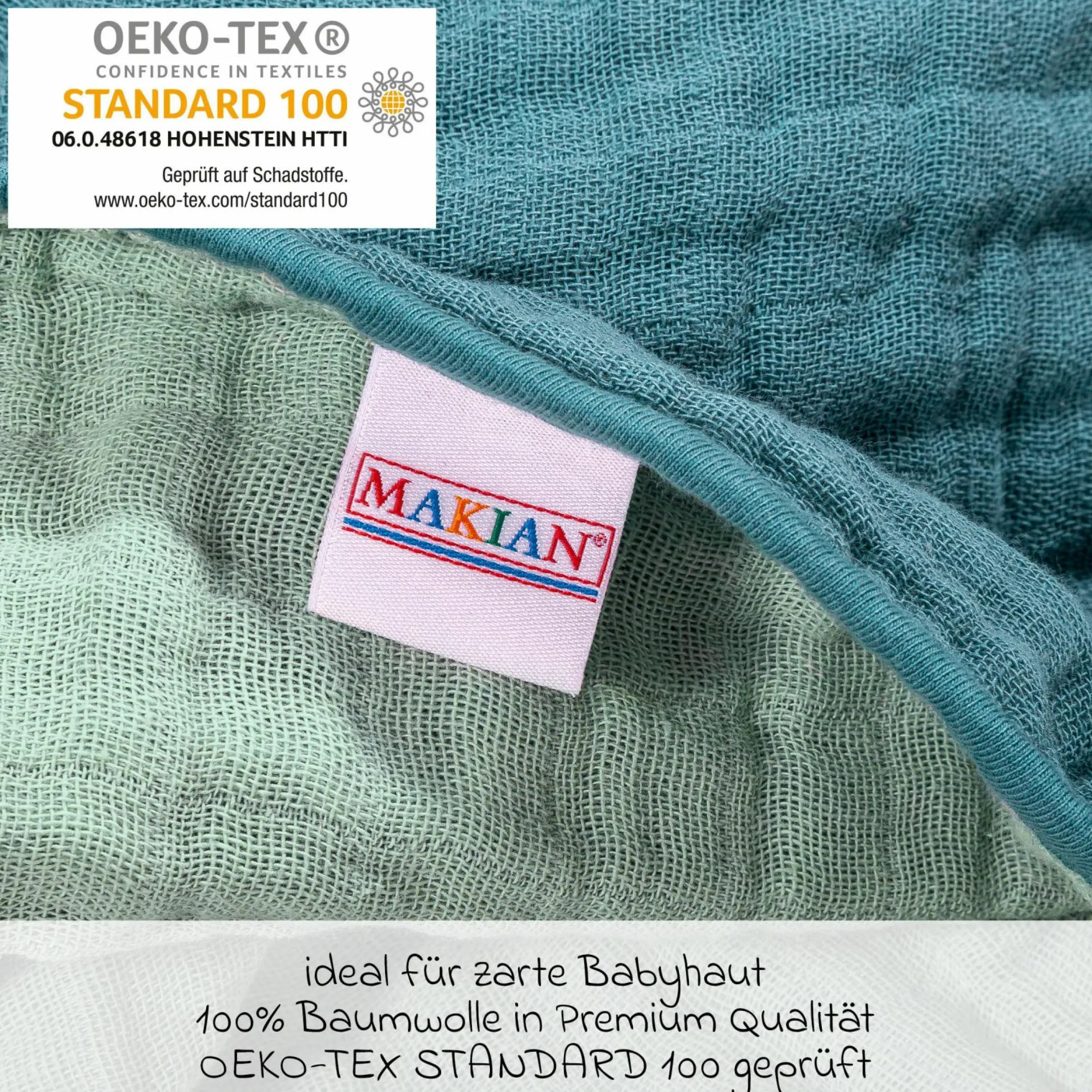 Wende-Kuscheldecke / Babydecke Mull 4-lagig 70 x 100 cm - Patina Mint