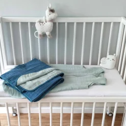 Wende-Kuscheldecke / Babydecke Mull 4-lagig 70 x 100 cm - Patina Mint