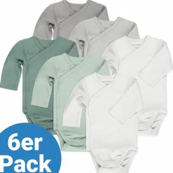 Wickelbody Langarm 6er Pack - Salbei Grau - Gr. 62/68