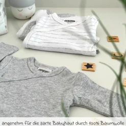 Wickelbody Langarm 3er Pack - Grau Melange, Ringel & Offwhite - Gr. 62/68