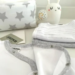 Wickelbody Langarm 3er Pack - Grau Melange, Ringel & Offwhite - Gr. 62/68