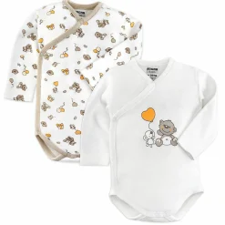 Wickelbody Langarm 2er Pack - Lovely Bear Offwhite Beige - Gr. 62/68