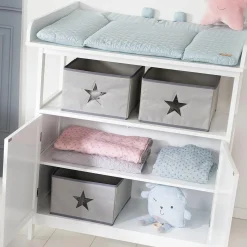 Wickelkommode Hamburg mit Wickelaufsatz & 2 Canvas-Boxen - Weiß