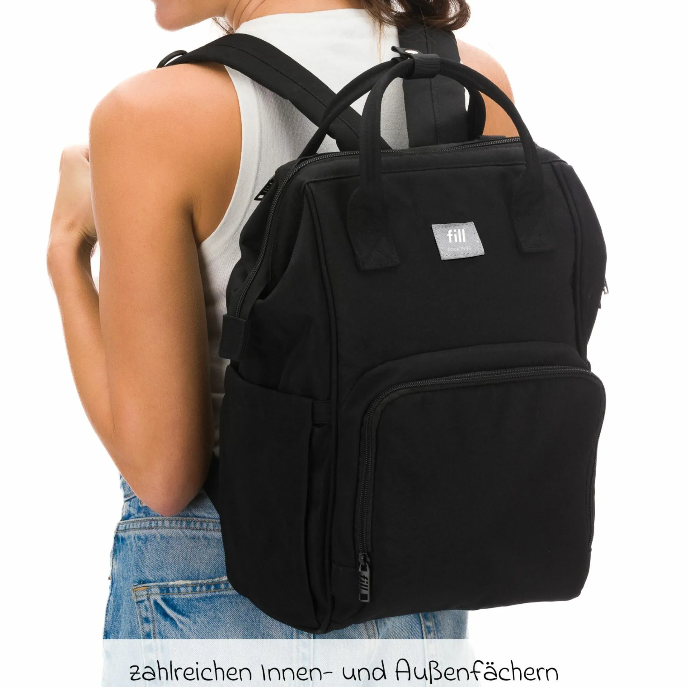 Wickelrucksack Barcelona im modernen Design mit variablem Stauraum - Schwarz