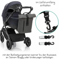 Wickelrucksack Oslo im Rolltop-Design mit variablem Stauraum inkl. Wickelunterlage, Flaschenwärmer & Befestigungshaken - Grau